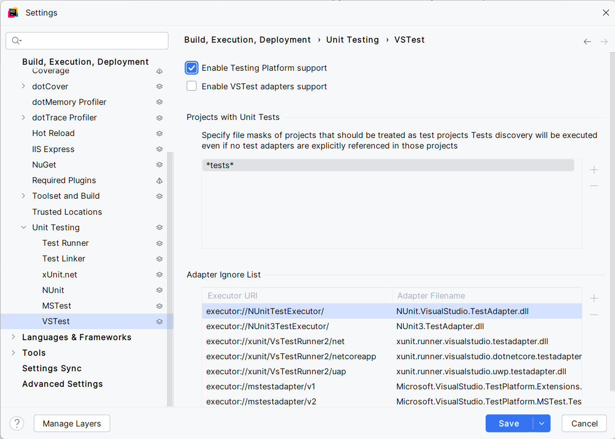 Rider TUnit Settings Image